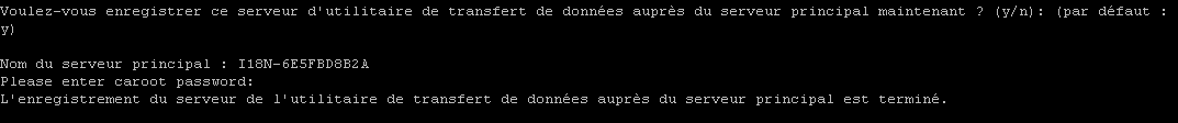 Script d'installation : enregistrer le serveur de moteur de transfert de données avec le serveur principal