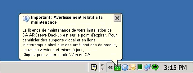 Message de notification de maintenance Windows Server 2003