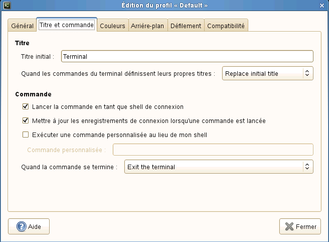 Boîte de dialogue Terminal de Windows X.