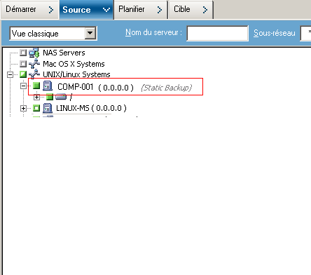L'option Sauvegarde statique est appliquée à l'ordinateur.