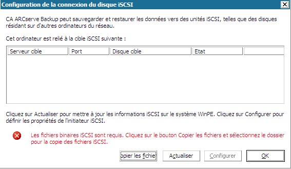 Fenêtre Configuration de la connexion du disque iSCSI