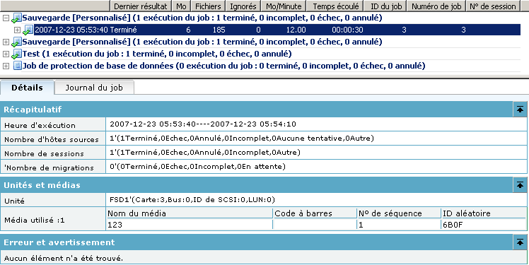 L'illustration montre la progression du job principal et de chaque job enfant dans le gestionnaire d'état des jobs