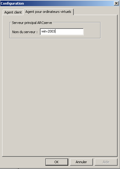 Boîte de dialogue Configuration : Agent pour ordinateurs virtuels.
