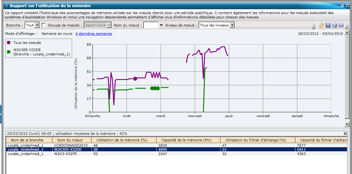 Rapport sur l'utilisation de la mémoire : Rapport avec navigation descendante