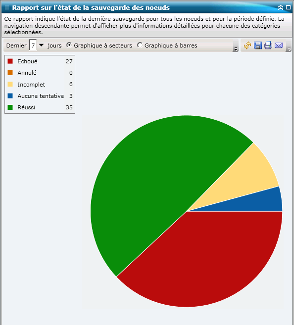 Rapport sur l'état de la sauvegarde des noeuds : Graphique à secteurs récapitulatif