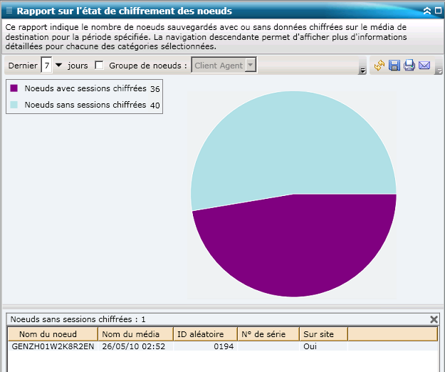 Rapport sur l'état de chiffrement des noeuds : Graphique à secteurs détaillé