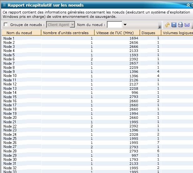 Rapport récapitulatif sur les noeuds : Rapport de liste