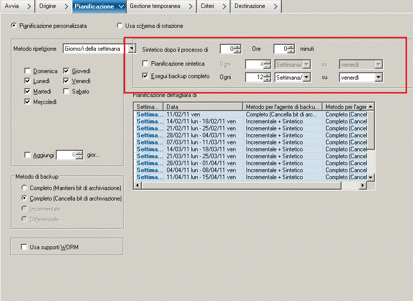 Backup Manager Schedule Tab_Migration Policy GFS for SFB