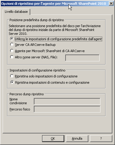 Ripristino delle opzioni Agent in SharePoint 2010