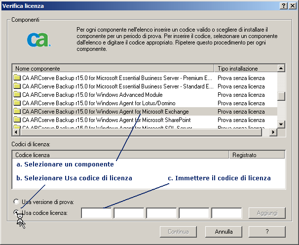 Finestra di dialogo Verifica della licenza
