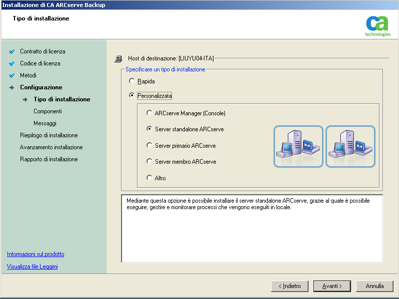 Programma di installazione: Tipo di installazione - Server standalone ARCserve.