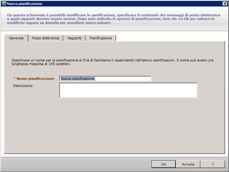 Pianificazione posta elettronica - Scheda Generale.
