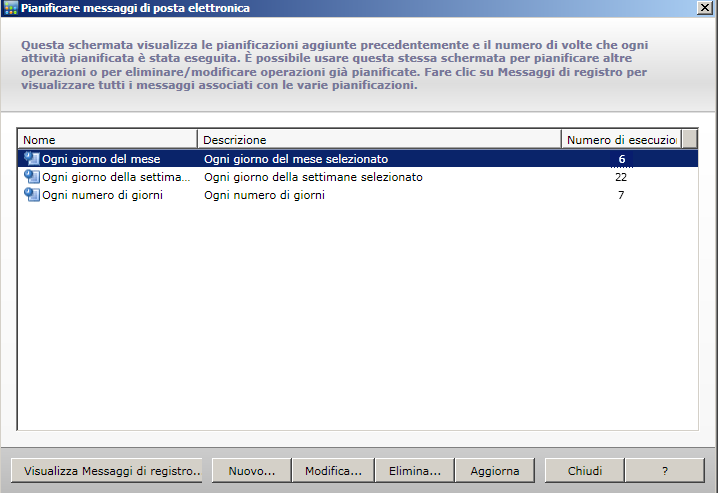 Gestione pianificazione posta elettronica