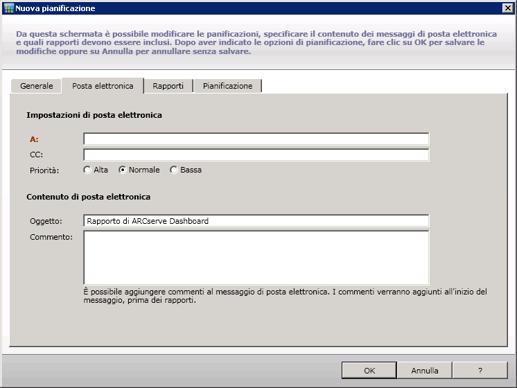 Pianificazione posta elettronica - Scheda Generale.