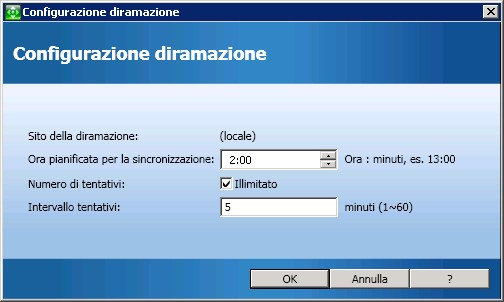 Gestione centrale - Finestra di dialogo configurazione diramazione