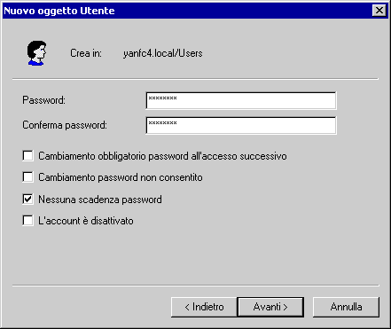 Nuovo oggetto, visualizzazione campi di password