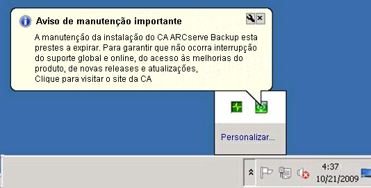 Mensagem de notificação de manutenção do Windows Server 2008