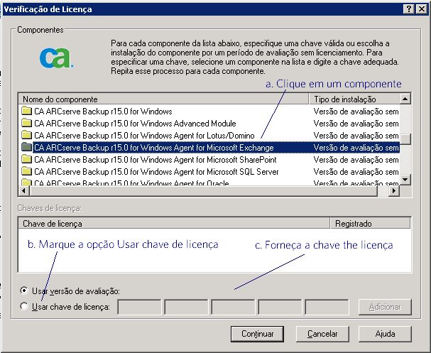 Caixa de diálogo Verificação da licença