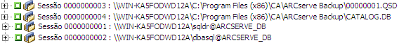 Gerenciador de restauração - Restaurar por sessão - Sessão do banco de dados do ARCServe em destaque