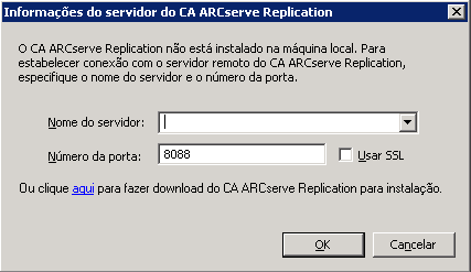 Caixa de diálogo Informações do servidor do CA ARCServe Replication