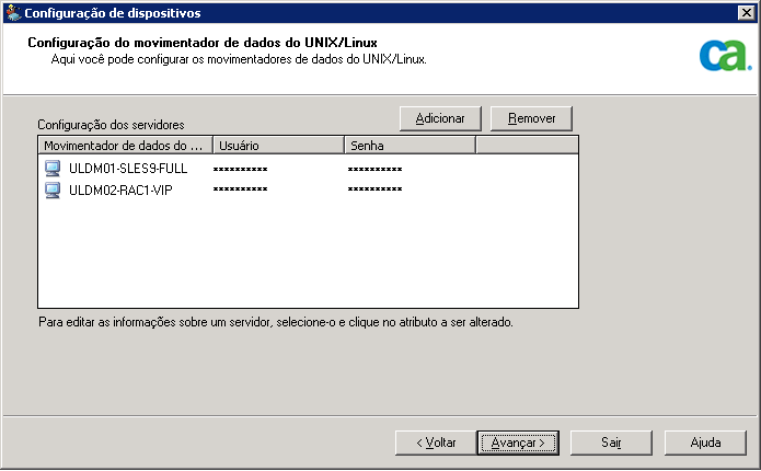Configuração de dispositivo: registrando o servidor do movimentador de dados no servidor principal.