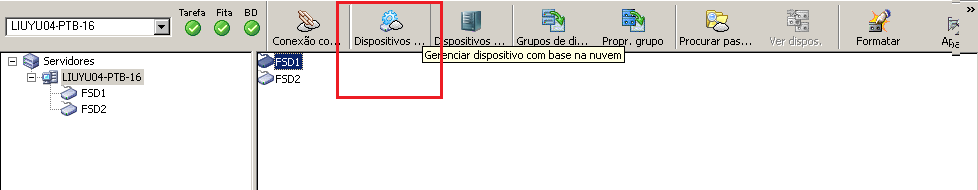 Gerenciar dispositivos com base na nuvem na barra de ferramentas