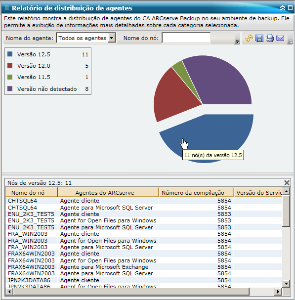Relatório de distribuição de agentes - Gráfico de pizza do detalhamento