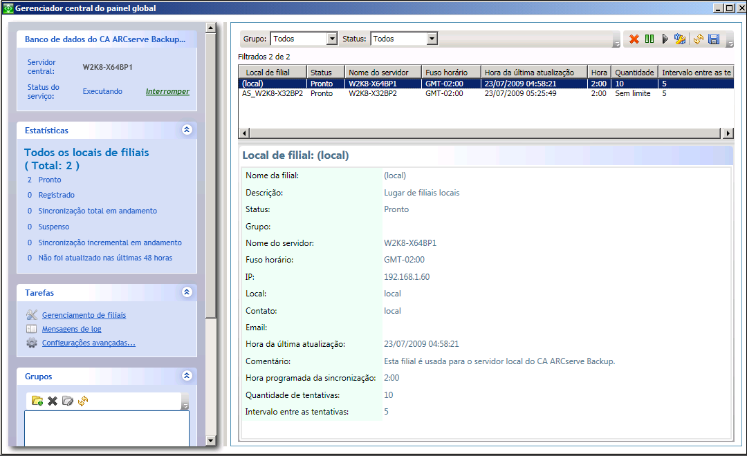Gerenciador central do painel global