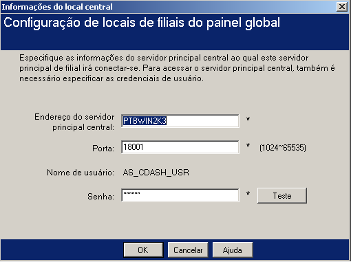 Modificar conexão de local central