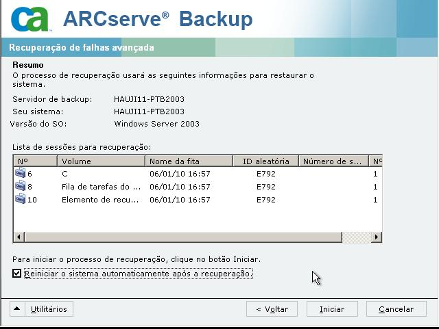 Lista de sessões para o Windows Server 2008