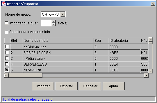 Diagrama: esta biblioteca contém dois magazines. Cada magazine contém 10 slots.