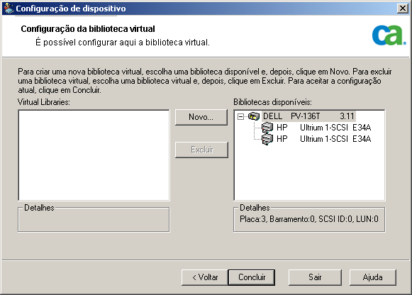Configuração de dispositivos - Caixa de diálogo Configuração de bibliotecas virtuais.
