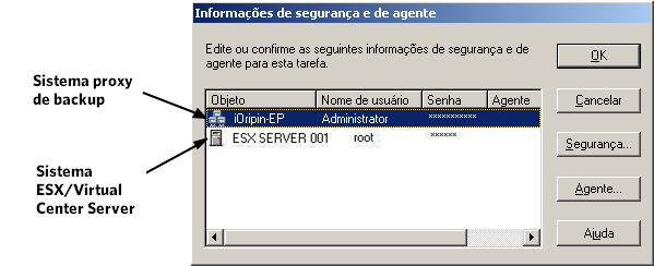 Ilustração: caixa de diálogo Security and Agent.