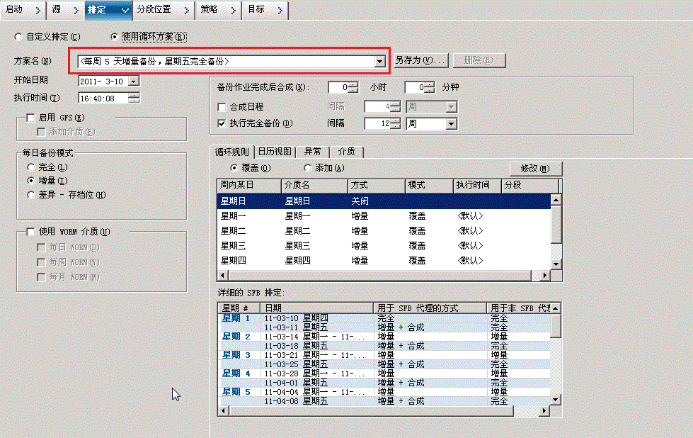 备份管理器排定选项卡_使用带有 SFB 的循环方案