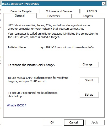 iSCSI 启动程序属性屏幕