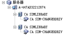 图例：设备管理器显示具有库的 ARCserve 服务器。