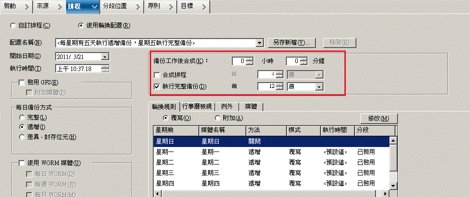 Backup Manager Schedule Tab_Migration Policy GFS for SFB