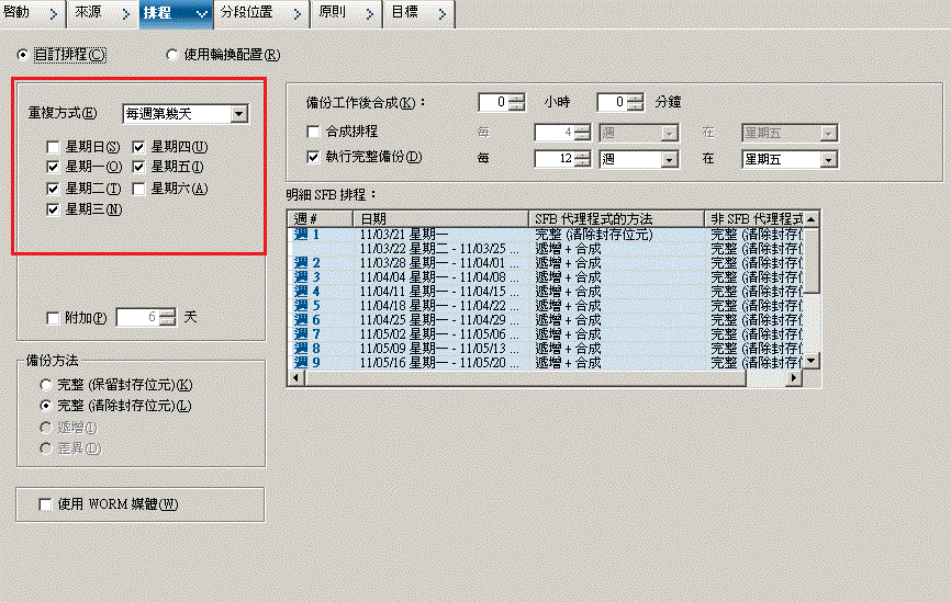 Backup Manager Schedule Tab_Custom Schedule for SFB