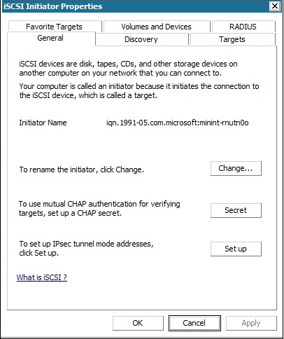 iSCSI 啟動器內容畫面