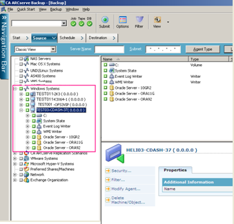 Oracle 執行個體出現在備份管理員中。