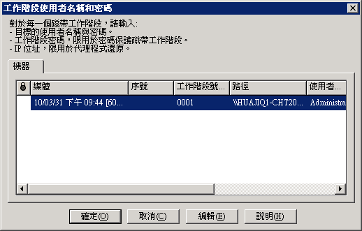 工作階段使用者名稱和密碼對話方塊