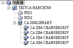 圖例：裝置管理員，顯示包含媒體櫃的 ARCserve 伺服器。