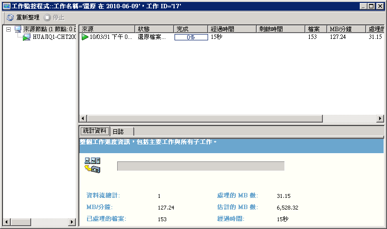 顯示工作狀態對話方塊的圖例