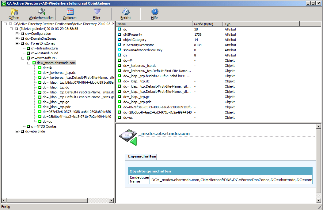 CA Active Directory-Hilfsprogramm zur Wiederherstellung auf Objektebene