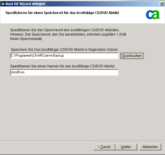 Dialogfeld "Bootable CD/DVD-Image anpassen"