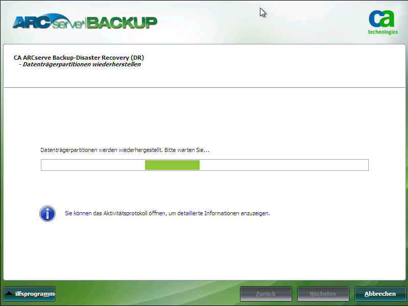 Windows PE Disaster Recovery - Fenster "Datenträgerpartitionen wiederherstellen".