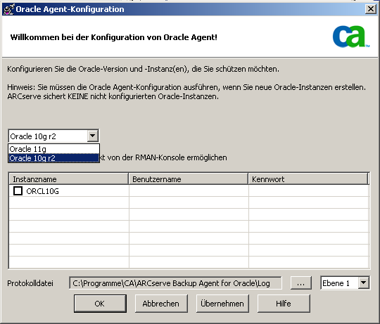 Dialogfeld "Unterstützung mehrerer Oracle-Versionen"