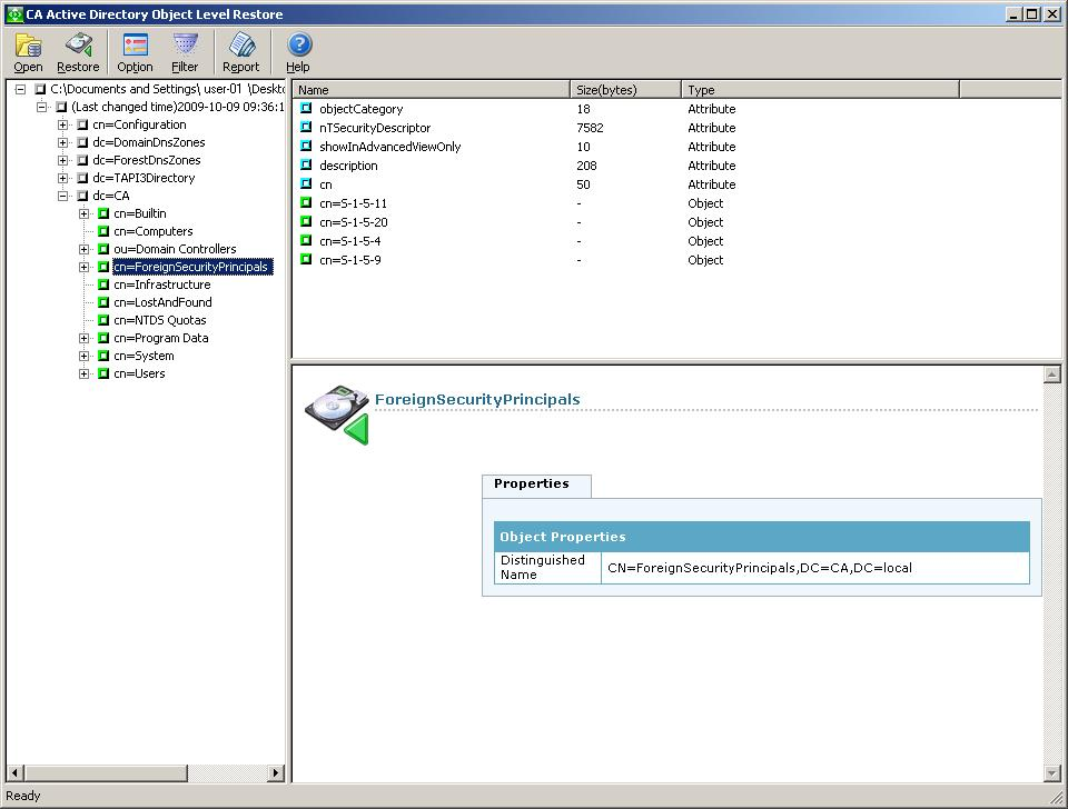 CA Active Directory Object Level Restore utility.
