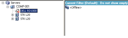 Device Manager window with an offline library drive.