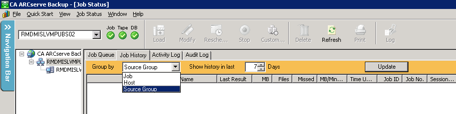 Job History showing Group View